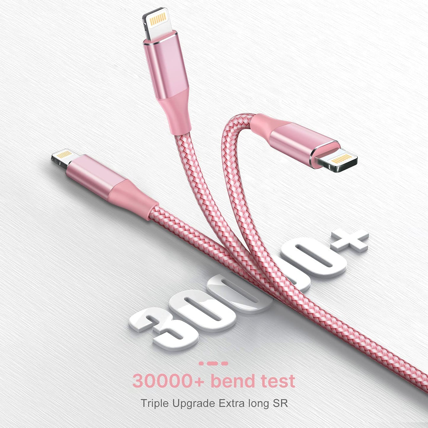 iPhone Charger Cable 2m, Long iPhone Charging Cable MFi Certified iPhone Lightning Cable Braided iPhone Fast Charging Lead for 11 12 13 14 Pro Max Mini XR XS X 10 8 7 Plus 6s 6 5s 5 SE, iPad-Pink