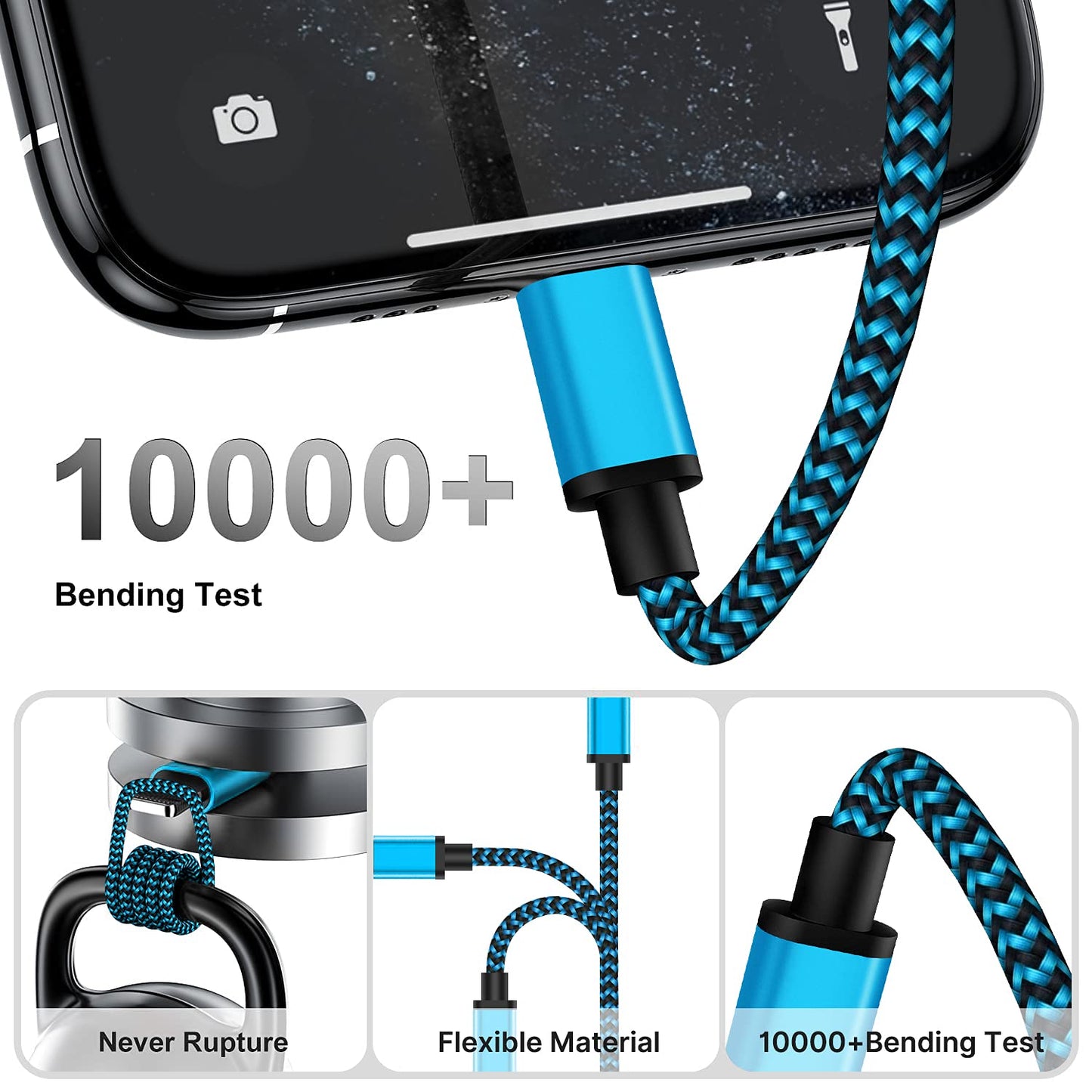 Shot - Cable Noodle 3m pour IPHONE 8 PLUS (+) Lightning APPLE 3 Metres  Chargeur USB IPHONE (BLEU) - Stylet - Rue du Commerce