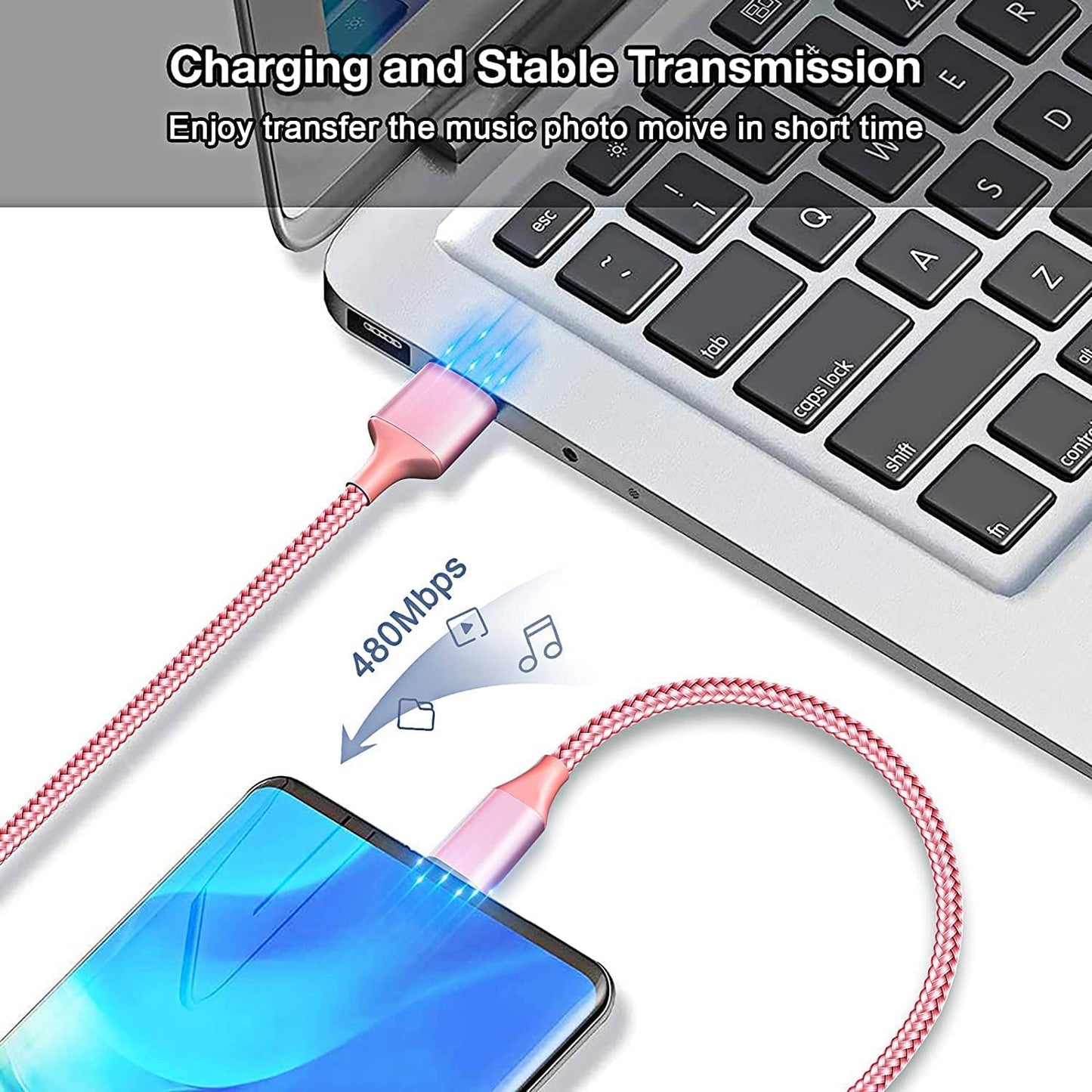 iPhone Charger Cable 2m, Long iPhone Charging Cable MFi Certified iPhone Lightning Cable Braided iPhone Fast Charging Lead for 11 12 13 14 Pro Max Mini XR XS X 10 8 7 Plus 6s 6 5s 5 SE, iPad-Pink